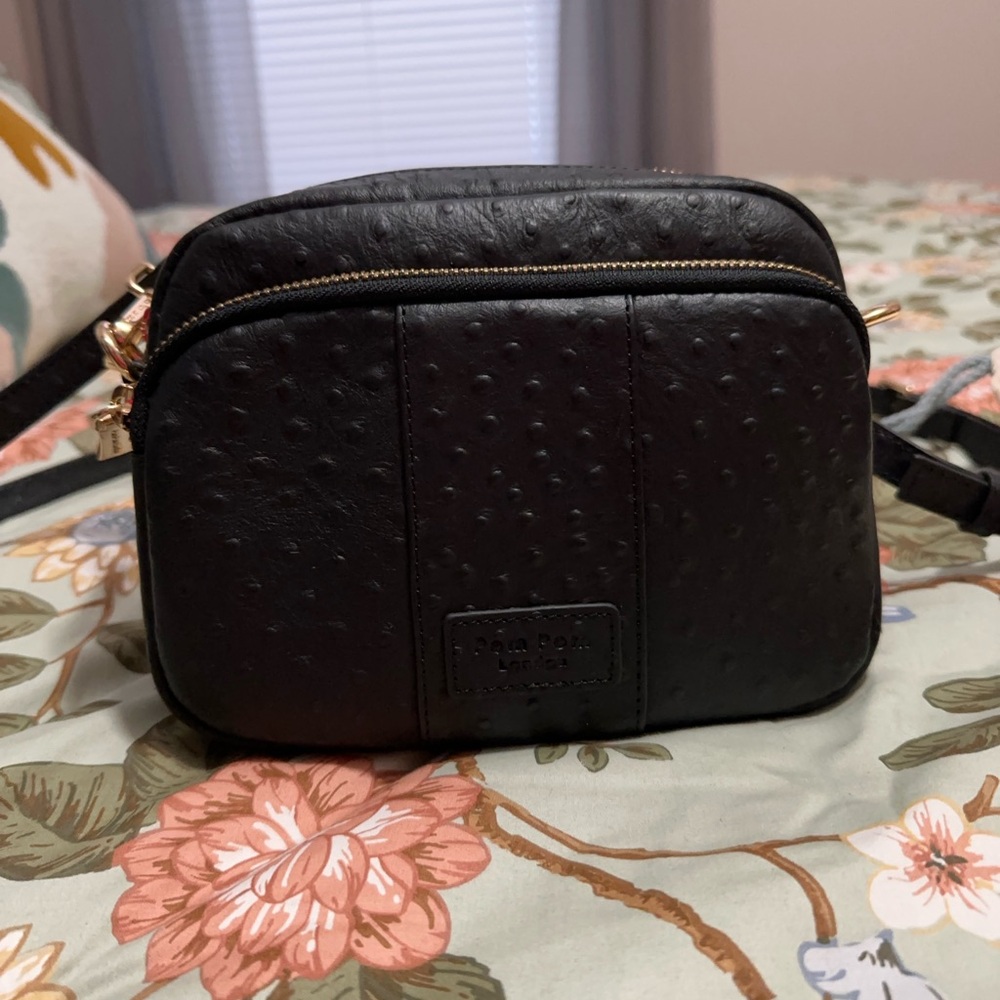 Pom Pom London Black Ostrich Leather Crossbody Bag - NWOT
